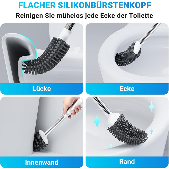 Набір щіток для унітазу Fowooyeen: силіконові, настінні, плоскі, з сердечком, елегантний дизайн, без свердління, 2 шт. (білий матовий)