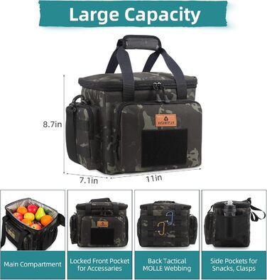 Тактична ланч-сумка HSHRISH, 12L, чорний камуфляж – велика ізольована сумка для їжі для чоловіків, дорослих, для роботи, пікніків