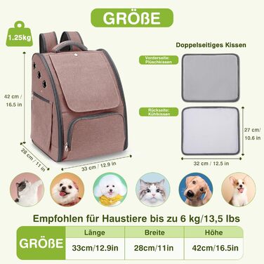 Рюкзак для котів та маленьких собак ALLSOPETS, складний, дихаючий, з сонцезахистом, для подорожей, кемпінгу та піших прогулянок (Розабраун)