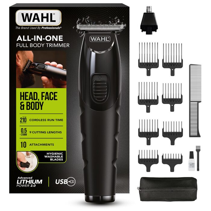 Триммер WAHL All in One для волосся, бороди, вух, носа та тіла. Акумуляторний, мийні насадки, 0.5-25 мм, 210 хв роботи