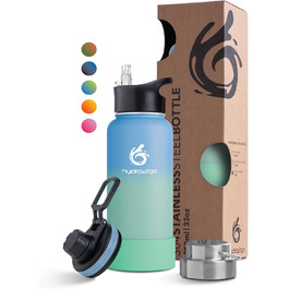 Stainless Steel Water Bottle – BPA-Free Thermo Bottle for Kids, School, Sports & Outdoor – Keeps Drinks Hot for up to 12H and Cold for up to 24H – Includes 3 Drinking Caps – (Lagoon, 950 ml)