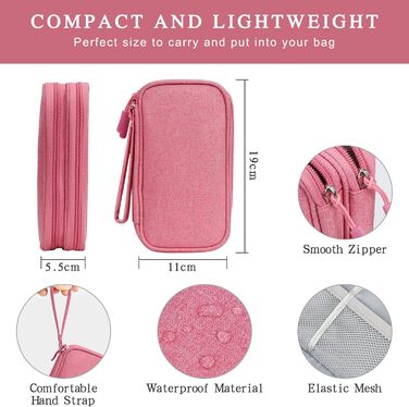 Органайзер для кабелів Simpolor: рожева сумка-чохол для зберігання кабелів, USB-накопичувачів, Power Bank та аксесуарів
