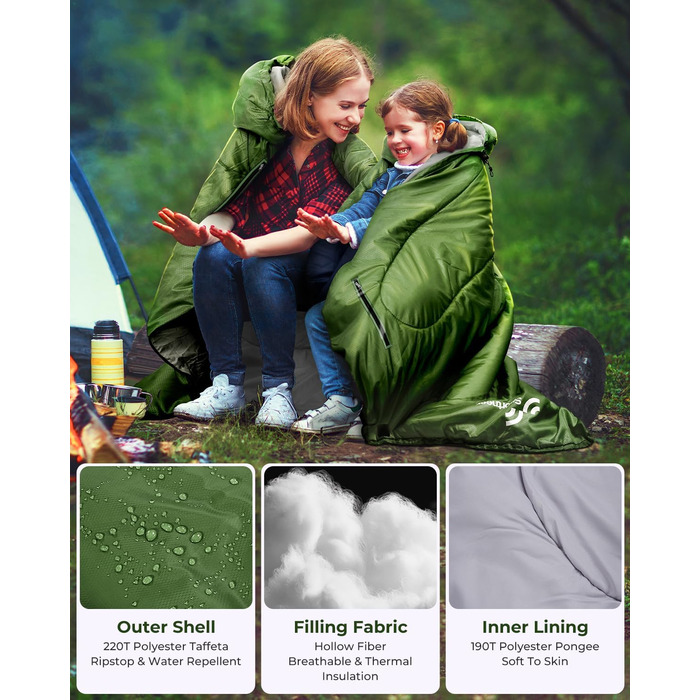 3-4 Season Sleeping Bag - Waterproof Camping Sleeping Bag for Adults - 220x84cm, 1.9KG