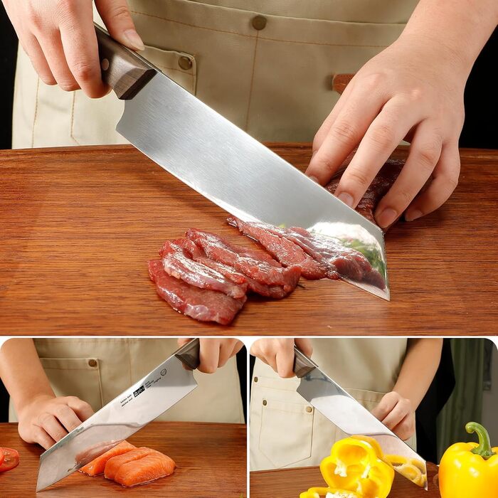 Японський ніж Kiritsuke від Plys: професійний кухарський ніж з нержавіючої сталі з дерев'яною ручкою