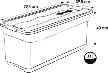 Keeeper Transport Container with Lid and Sliding Closure, Extra Stable, 79.5 x 39.5 x 40 cm, 83 l, Eckhart, Graphite-Grey, Graphite
