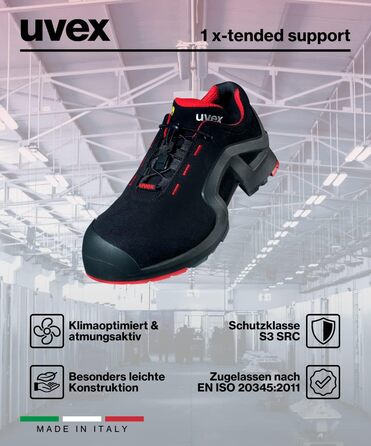 Черевики Uvex 1 X-Tended Support - робочі, S3, для жінок та чоловіків, червоно-чорні, 44 EU