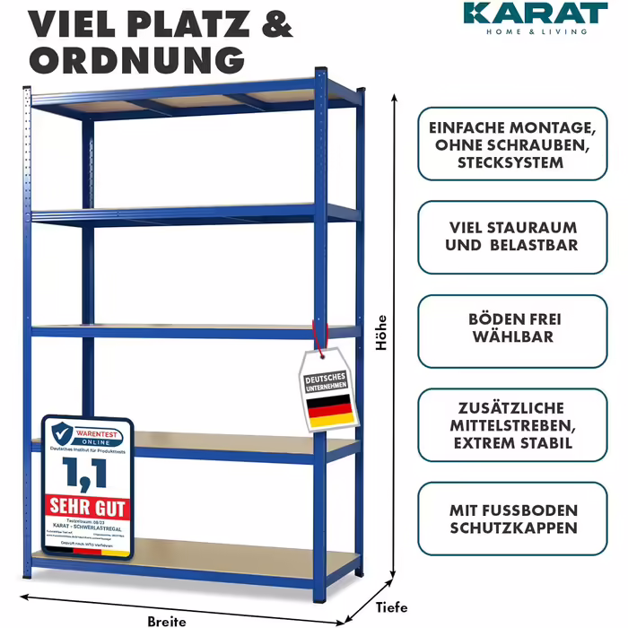 Важкі стелажі KARAT, 2 шт., 40 x 90 x 180 см, стелаж для підвалу/складу, 5 регульованих полиць (Блакитний)