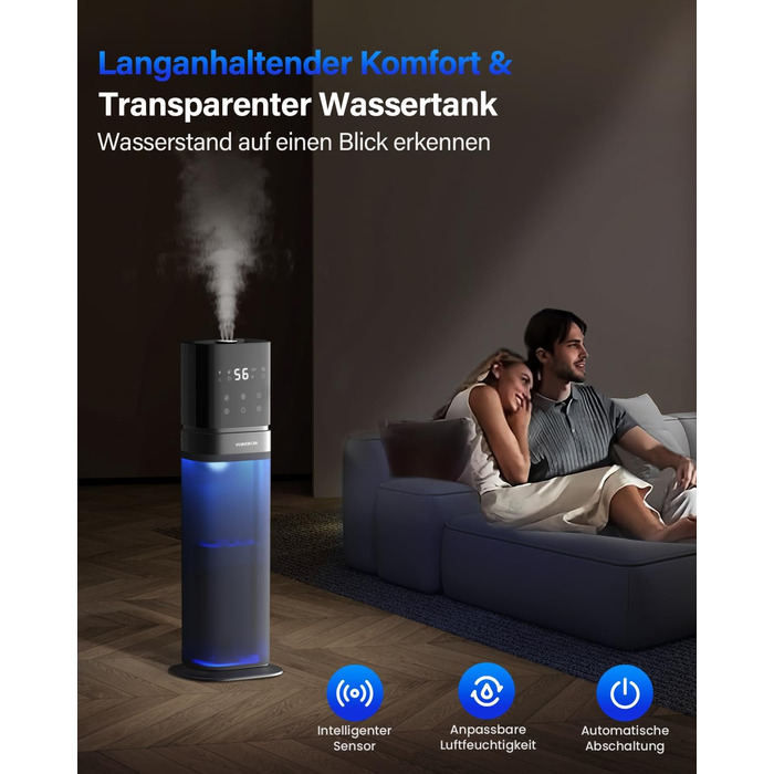 Зволожувач повітря YOKEKON для дому: ультразвуковий, 8L, тихий, для великих приміщень, синій