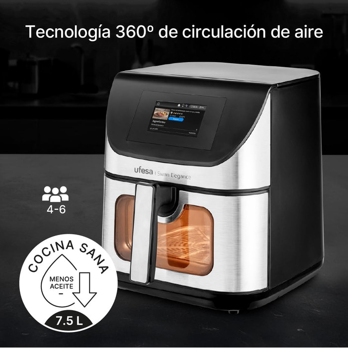 Фритюрниця Ufesa Phantom AF5000 з гарячим повітрям, 5л, Wi-Fi, LED-дисплей, 1500W, Amazon Exclusive