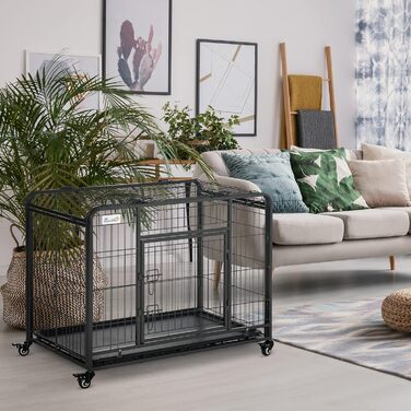 Переносна переносна клітка для тварин PawHut з колесами, 2 дверцятами та знімним піддоном, метал, сірий+чорний, 94x58x69,5 см