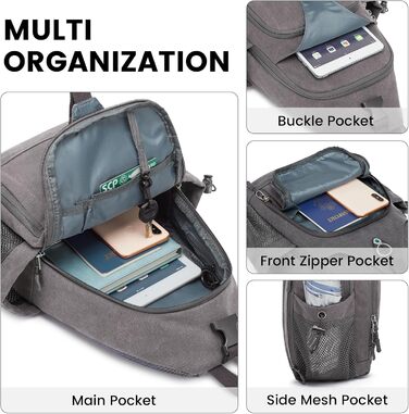 Сумка через плече G4Free на канвісі (Dunkelgrau) - для подорожей, хайкінгу, бігу, альпінізму