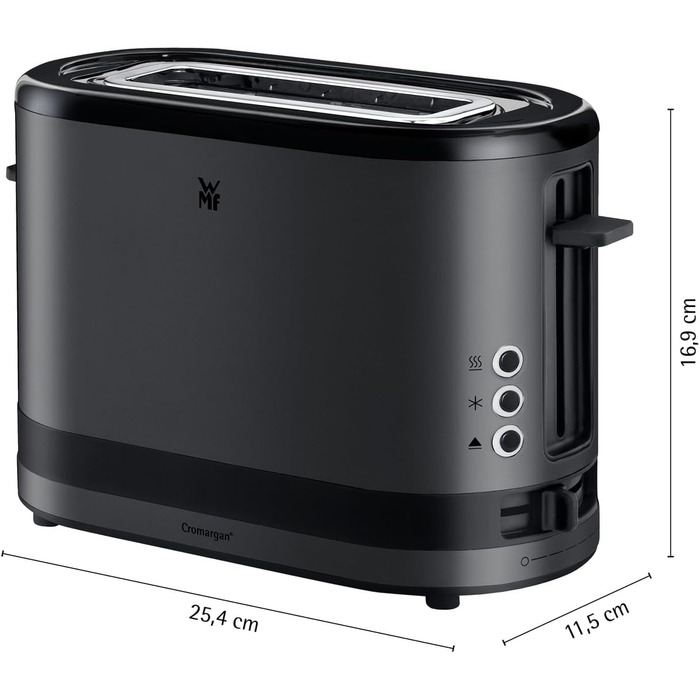 Тостер WMF Lono Silk з нержавіючої сталі, 2 слоти, XXL-насадка для бургерів, 7 рівнів підсмажування, LED-дисплей, знімний піддон для крихт, анти-відбитки, 900 Вт