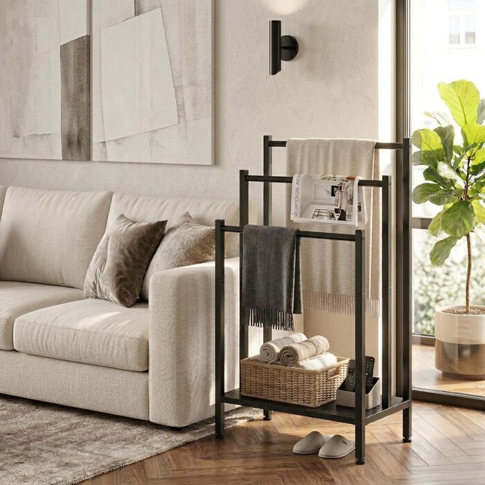 Підставка для рушників підлогова металева, рушниківець freestanding на 3 стріжні, чорний — для ванної кімнати, вітальні та спальні