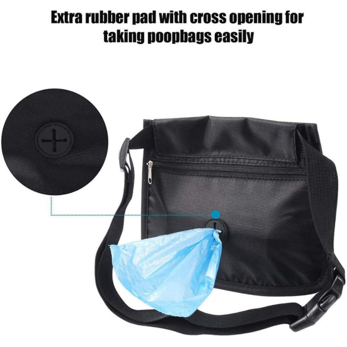 Сумка для корму для собак, сумка для тренувань, кишенька для ласощів з дозатором відходів, магнітна застібка, регульований плечовий ремінь, ідеально підходить для дресирування собак та коней, чорного кольору