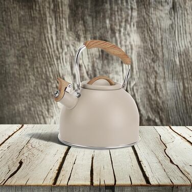 Чайник для плити Vegoran 3 літри, з гучним свистком, з нержавіючої сталі з дерев'яним декором, з клапаном, для чаю, кави, молока (зелений)