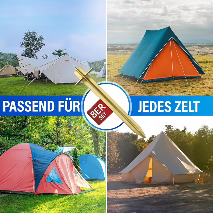 Turinto® 8X Sturdy Tent Stakes for Safe Camping and Outdoor Experiences - Test2023 [VERY GOOD] - made from extra strong and robust steel with a T-profile for maximum stability, length 30 cm.