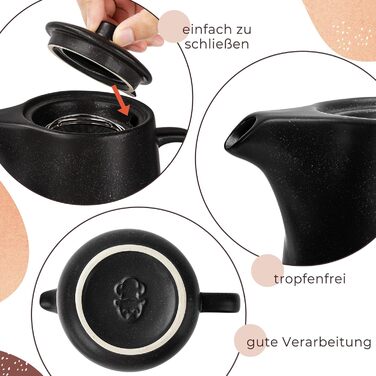 Чайник Happy Lemuro з ситечком - 1,2 л - керамічний чайник чорного кольору (антрацит)