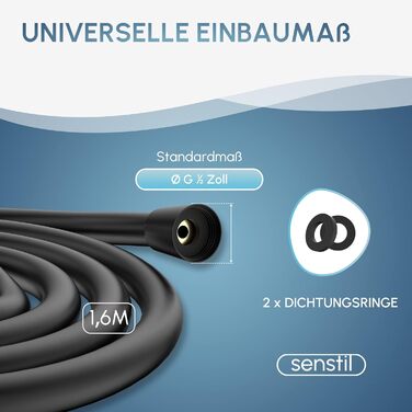 senstil® Premium Showerhead with Hose | Up to 60% Water-Saving Handheld Shower | 3 Spray Modes | SPA, Rain Shower, Booster | Optimal Water Pressure, Smart-Stop Button Saves Water & Energy (White) (Black Max)