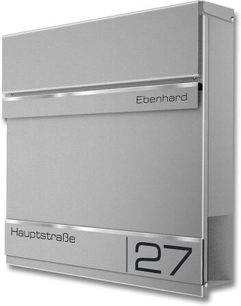 Поштова скринька Metzler Anthrazit RAL 7016 з газетницею та номером будинку, гравіювання імені лазером - сучасний вуличний поштовий ящик з табличкою, водонепроникний та стійкий до іржі | Модель Hermann (Ral9007 Graualuminium)