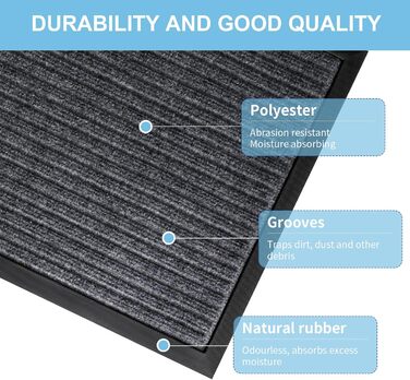 Килимок для дому та вулиці Cozary 43x75 см, сірий. Не слизький, миючий, довговічний. Для входу, тераси, саду.