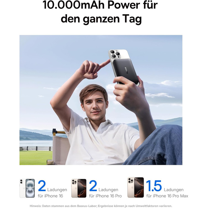 Power Bank Baseus EnerFill MagSafe 10000mAh з PD 22.5W та бездротовою зарядкою 15W (Qi2), чорний