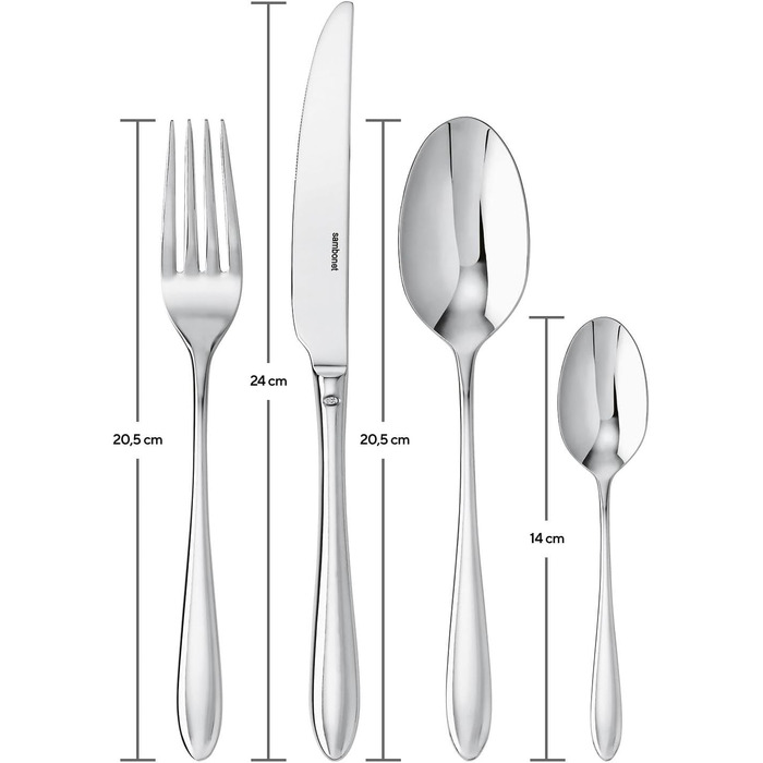 Sambonet 52515-81 Dream Stainless Steel Cutlery Set, for 6 people, 24-piece - 6 forks, 6 spoons, 6 knives, 6 teaspoons, stainless steel, dishwasher-safe, silver