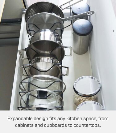 Yamazaki 3841 TOWER Pull-out Pot & Pan Rack, Black, ABS Resin/Steel, Minimalist Design, 45～82 x 20 x 17.5 cm (LxBxH)