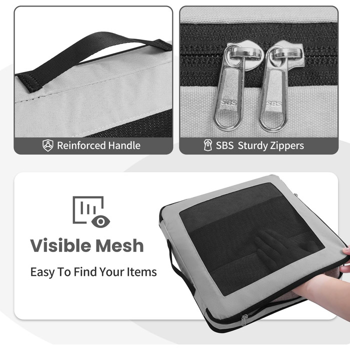 Набір кубиків-органайзерів для подорожей Prezon: 6 шт, сірий, з розширюваним сітковим вікном