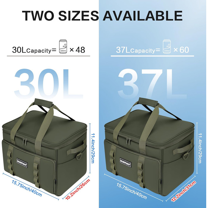 Термосумка-холодильник 30L, велика, зелена: для пікніків, барбекю, пляжу, кемпінгу. Водонетричка, з плечовим ременем