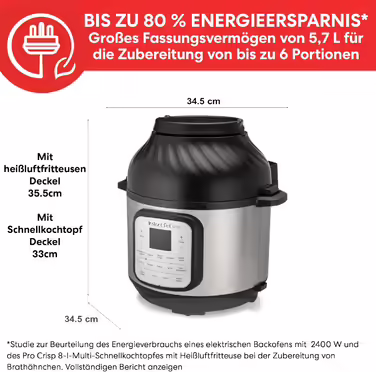 Мультиварка Instant Pot Duo Crisp 5.7 л 11-в-1 з аерофритюрницею, скороваркою, пароваркою, дегідратором, грилем, функцією випікання, збереження тепла, з нержавіючої сталі, електрична, срібляста