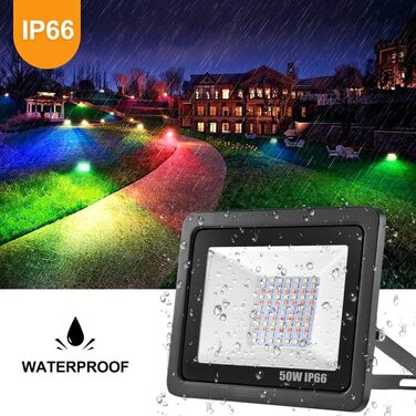 RGB LED прожектор 50 Вт для вулиці, 16 млн кольорів, 20 режимів, розумний водонепроникний світильник IP68 для саду та декору