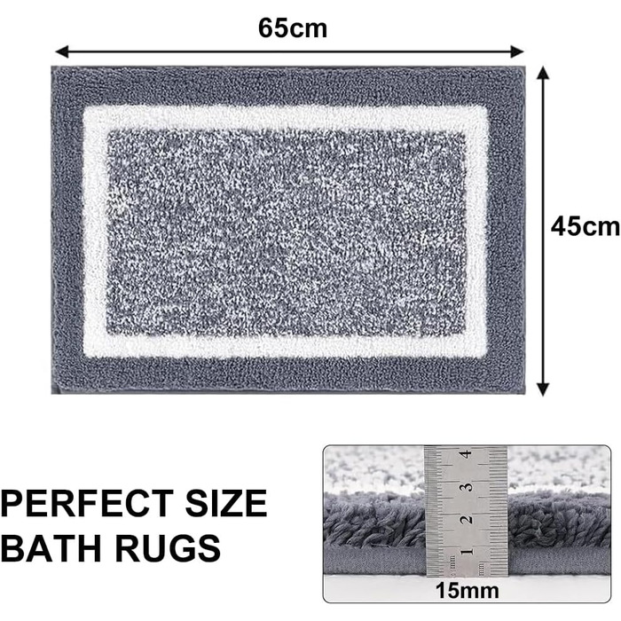 Килимок для ванної кімнати SHACOS, антиковзкий, м'який, водопоглинаючий, 45 x 65 см, сірий