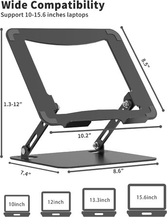 Adjustable Laptop Stand - Portable Riser & Ergonomic Computer Holder - Metal Laptop Mount for 10.6