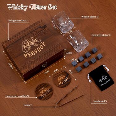 Набір склянок для віскі, подарунковий набір для чоловіків (2 склянки + 8 кеглів, що повторно використовуються + аксесуари), подарунок на день народження, подарунок на Різдво для чоловіків