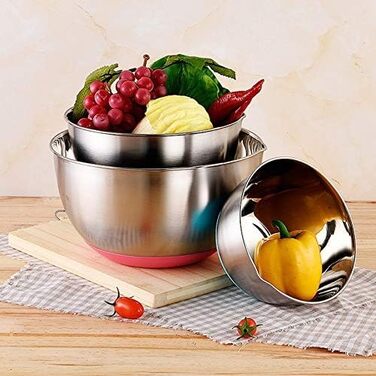 Набір мисок з нержавіючої сталі FAB4HOME (1.5L, 3L, 5L) з силіконовим дном та виливом - 3 шт.