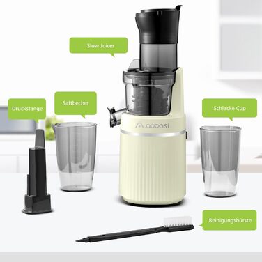 Соковижималка Aobosi Slow Juicer з реверсом, електрична, 80 мм отвір, для овочів та фруктів, 2000 Вт, тиха, BPA Free, жовта
