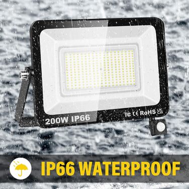 Willpower 200W 20000LM LED Floodlight Outdoor with Motion Sensor, 6000K Cool White, IP66 Waterproof LED Outdoor Floodlight, Spot Light for Garage, Hallway, Garden, Courtyards, Hotel, Sports Field