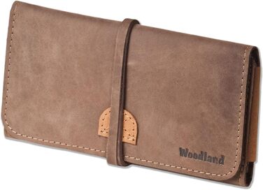 Woodland Tobacco Pipe and Accessories Case made from soft, natural unfinished buffalo leather in a taupe/dark brown-cognac combination
