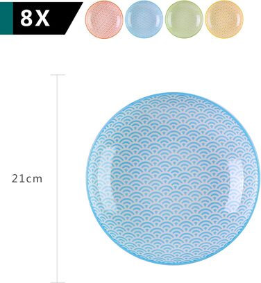 Набір тарілок Vancasso Maracon Natsuki: 8 глибоких тарілок з порцеляни, Ø 21.5 см, 600 мл