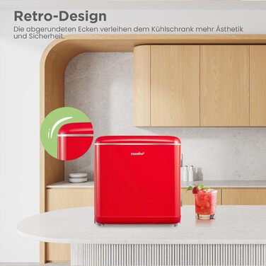 Холодильник Comfee RCD50RE2EURT(E) Retro, 47 літрів, червоний. Компактний міні-холодильник для дому, офісу, готелю. Енергоклас E
