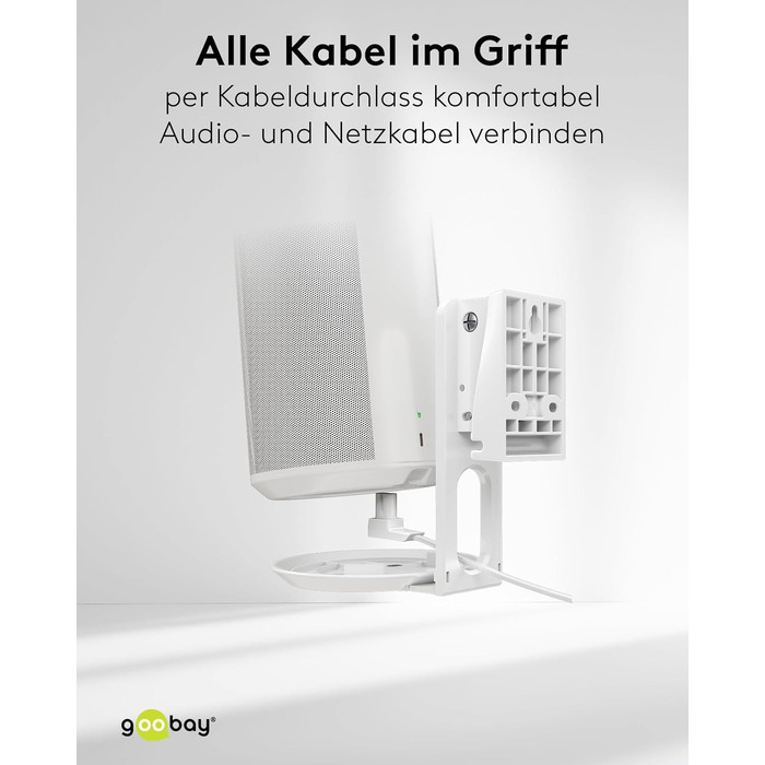 Настінний кронштейн-підставка для колонки Sonos Era 100 від Goobay, білий, з кабель-менеджментом, висота 71 см, вантажопідйомність 3 кг (71983)