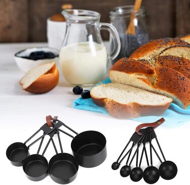 9-Piece Black Measuring Spoon Set, Measuring Cups with Scale for Kitchen, Baking, and Cooking