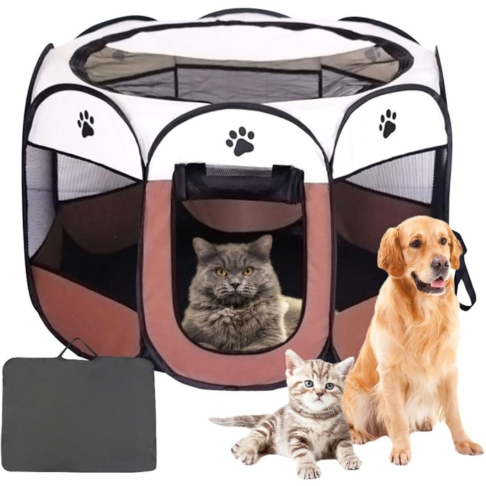 Клітка-забіг для собак LUFEIS, складана, водонепроникна, для дому та вулиці, підходить для собак, котів, дрібних тварин (колір: коричневий)