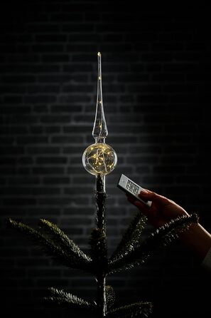 Lumix® LED Wireless Tree Topper Christmas Tree Star Christmas Ornament Transparent Glass Warm White Hand-Blown Christmas Decoration Christmas Tree 29cm Made in Germany 76030, Clear