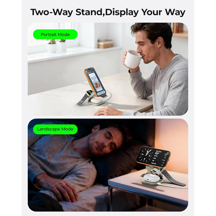 Зарядний пристрій 3-в-1 LULULOOK Ultra Kompakt Qi2.2 25W MagSafe для iPhone 17/16, Apple Watch та AirPods, GaN 45W, Титан