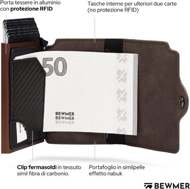 BEWMER Елегантне шкіряне картхолдер/портмоне з RFID-захистом | Для жінок та чоловіків | Колір: коричневий