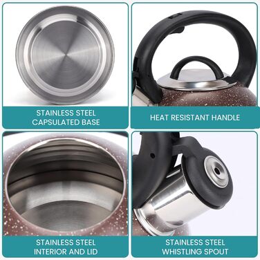 Чайник Belle Vous 3л з нержавіючої сталі для плити/індукції - Білий текстурований дизайн