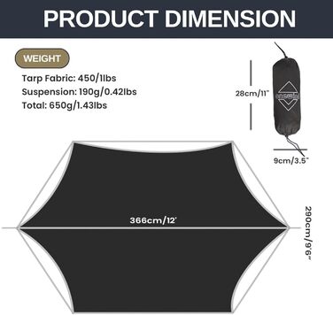 onewind Lightweight Camping Hammock for Backpackers, Portable, Compact, Ideal for Hiking, Camping, and Travel (Od Green-11' With 12' Hexagon Tarp, 11' with 12' Tarp)