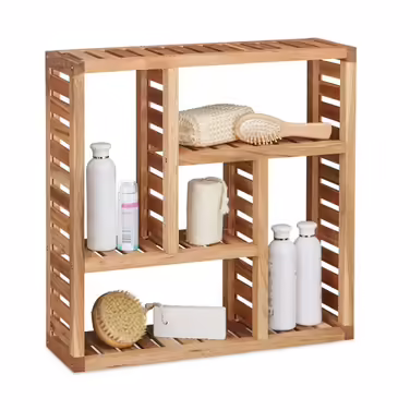 Relaxdays Walnut Wall Shelf with 5 Compartments