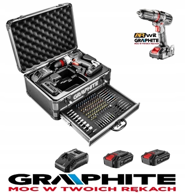 Акумуляторний шуруповерт GRAPHITE 18 В 2,00 Аг, комплект з 2 акумуляторами